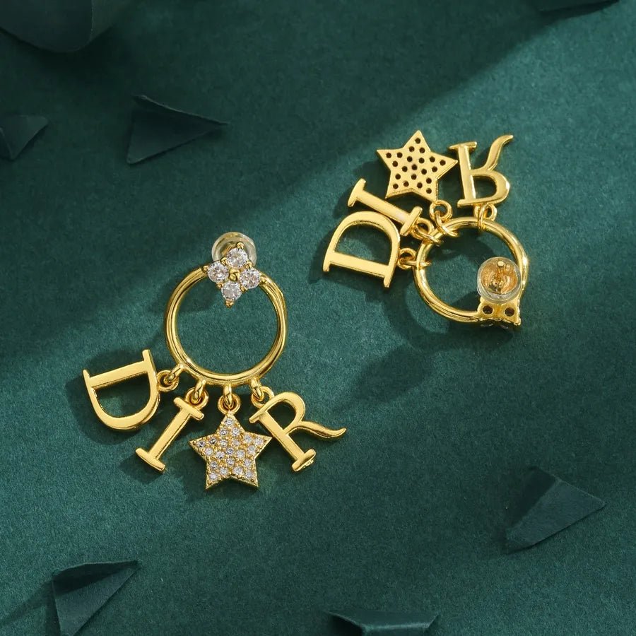 Electroplated Letter Earrings for Women in Copper with 18K Real Gold Water Plating and Zircon Inlay - Canvas & Charms