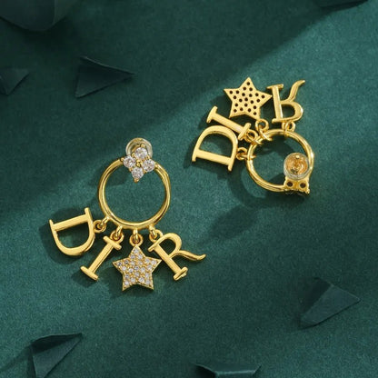 Electroplated Letter Earrings for Women in Copper with 18K Real Gold Water Plating and Zircon Inlay - Canvas & Charms