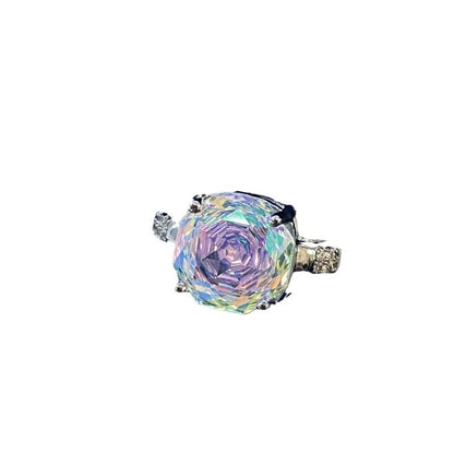 Elegant Rose Cut Paraiba Ring Geometric Pattern High Carbon Diamond Gradient Color Gemstone Ring For Women Retro Style - Canvas & Charms