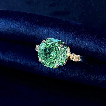 Elegant Rose Cut Paraiba Ring Geometric Pattern High Carbon Diamond Gradient Color Gemstone Ring For Women Retro Style - Canvas & Charms