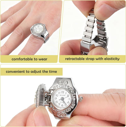 Elegant Watch Ring for Women Stylish Rose Designed Finger Quartz Watch Unique Locket Watch - Canvas & Charms