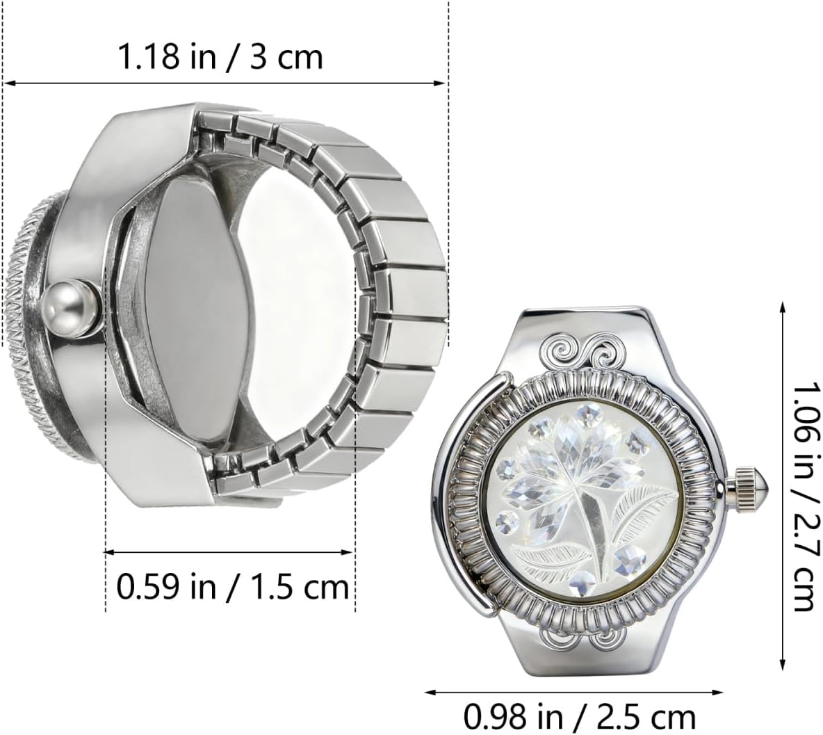 Elegant Watch Ring for Women Stylish Rose Designed Finger Quartz Watch Unique Locket Watch - Canvas & Charms