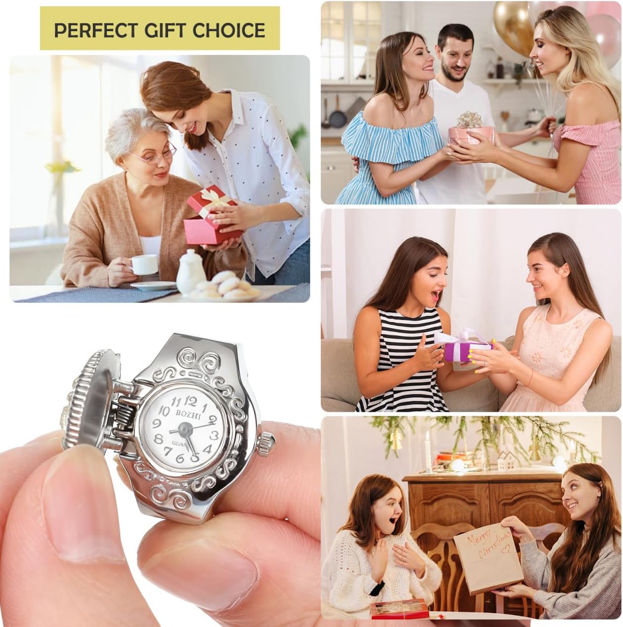 Elegant Watch Ring for Women Stylish Rose Designed Finger Quartz Watch Unique Locket Watch - Canvas & Charms