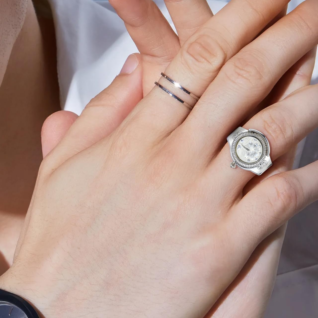 Elegant Watch Ring for Women Stylish Rose Designed Finger Quartz Watch Unique Locket Watch - Canvas & Charms