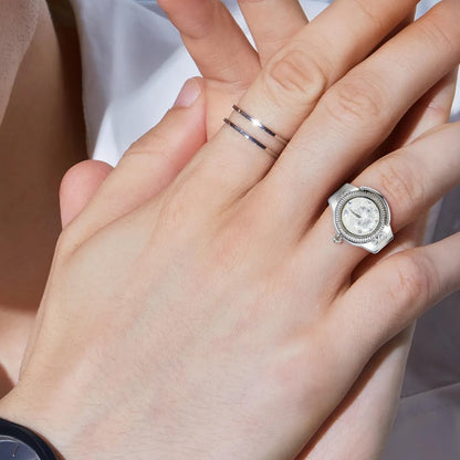 Elegant Watch Ring for Women Stylish Rose Designed Finger Quartz Watch Unique Locket Watch - Canvas & Charms