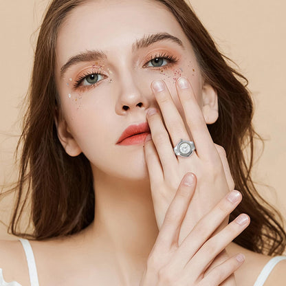 Elegant Watch Ring for Women Stylish Rose Designed Finger Quartz Watch Unique Locket Watch - Canvas & Charms