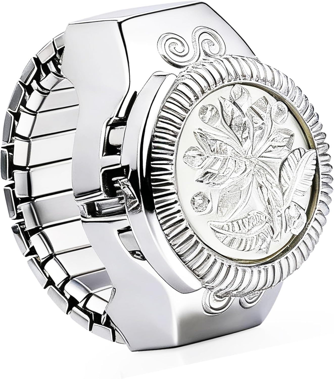 Elegant Watch Ring for Women Stylish Rose Designed Finger Quartz Watch Unique Locket Watch - Canvas & Charms