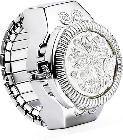 Elegant Watch Ring for Women Stylish Rose Designed Finger Quartz Watch Unique Locket Watch - Canvas & Charms