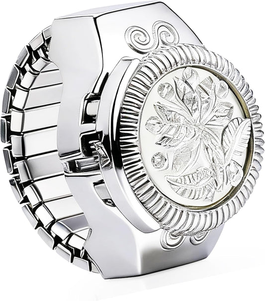 Elegant Watch Ring for Women Stylish Rose Designed Finger Quartz Watch Unique Locket Watch - Canvas & Charms