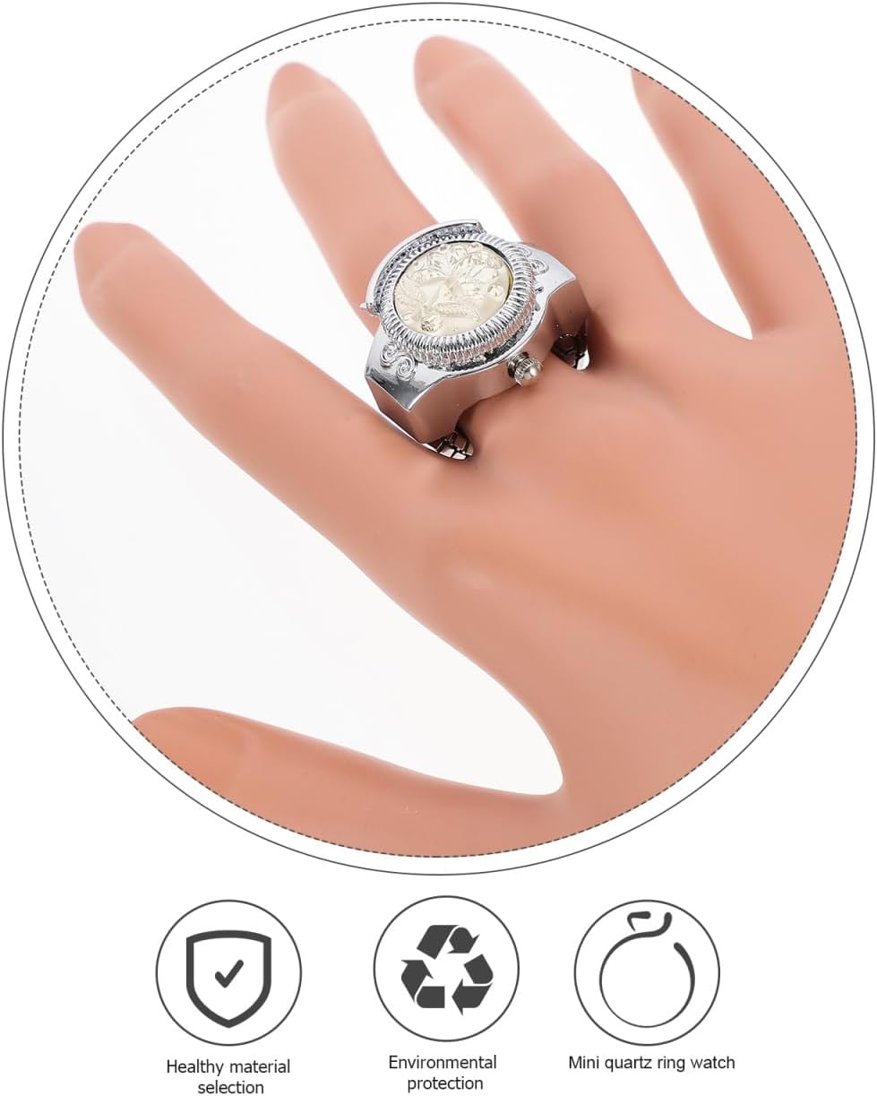 Elegant Watch Ring for Women Stylish Rose Designed Finger Quartz Watch Unique Locket Watch - Canvas & Charms