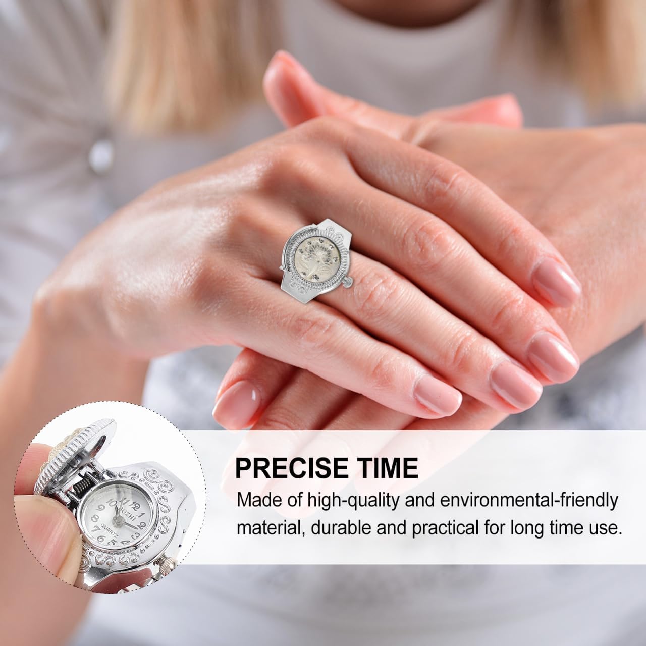 Elegant Watch Ring for Women Stylish Rose Designed Finger Quartz Watch Unique Locket Watch - Canvas & Charms
