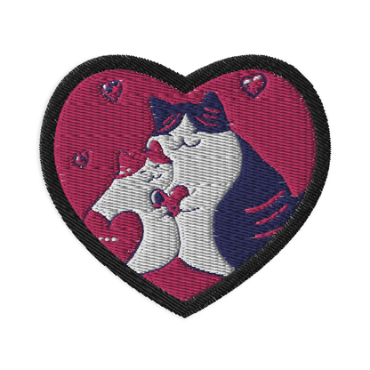 Heart-Shaped Valentine's Day Doodle Cat Embroidered Patches