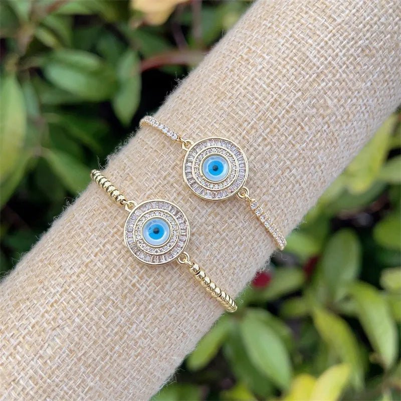 Evil Eye Copper Zircon 18K Gold Plated Inlay Bracelet Tennis Chain - Canvas & Charms