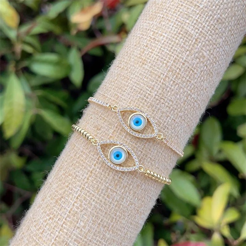 Evil Eye Copper Zircon 18K Gold Plated Inlay Bracelet Tennis Chain - Canvas & Charms