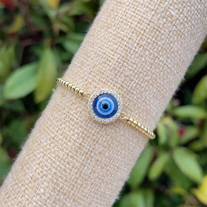 Evil Eye Copper Zircon 18K Gold Plated Inlay Bracelet Tennis Chain - Canvas & Charms