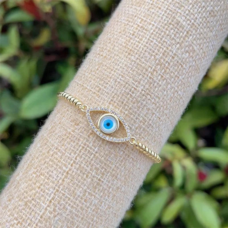 Evil Eye Copper Zircon 18K Gold Plated Inlay Bracelet Tennis Chain - Canvas & Charms