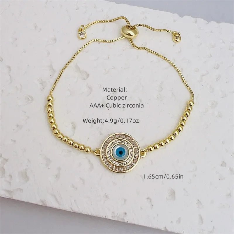 Evil Eye Copper Zircon 18K Gold Plated Inlay Bracelet Tennis Chain - Canvas & Charms