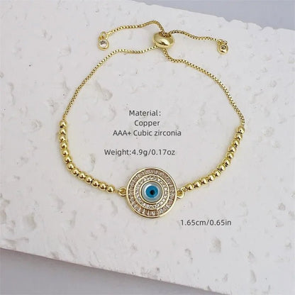Evil Eye Copper Zircon 18K Gold Plated Inlay Bracelet Tennis Chain - Canvas & Charms