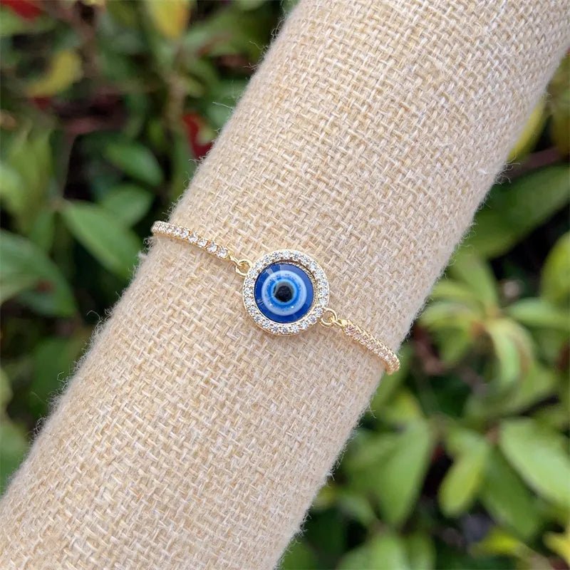 Evil Eye Copper Zircon 18K Gold Plated Inlay Bracelet Tennis Chain - Canvas & Charms