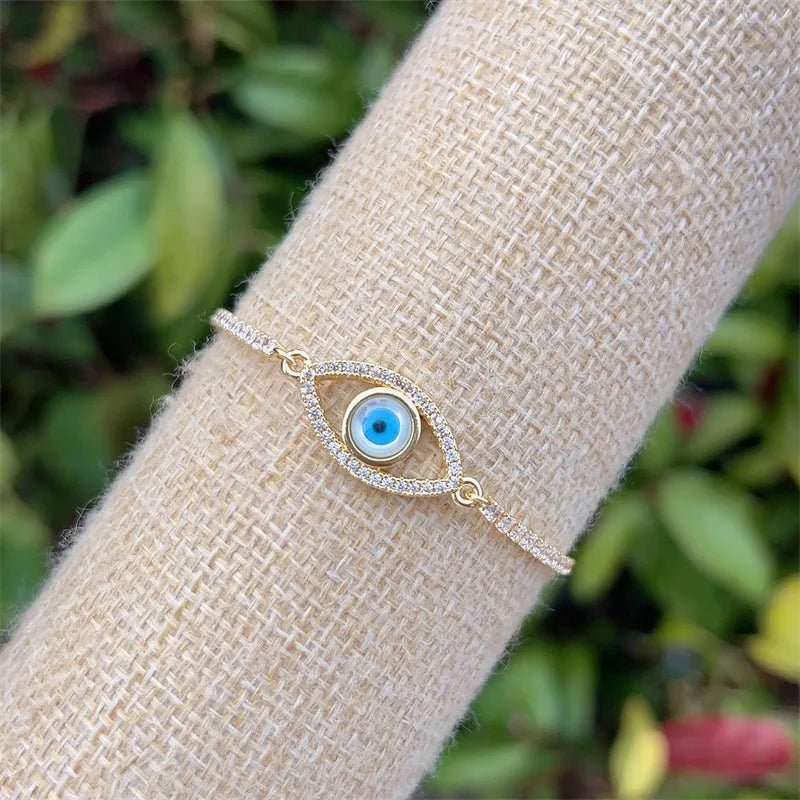 Evil Eye Copper Zircon 18K Gold Plated Inlay Bracelet Tennis Chain - Canvas & Charms