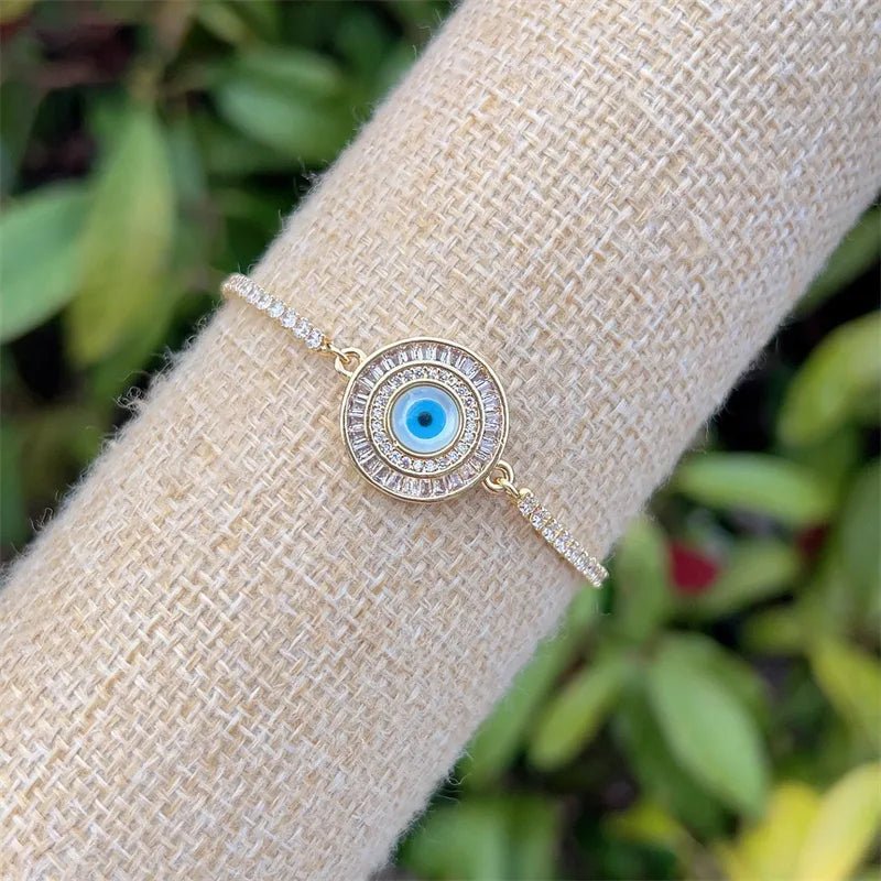 Evil Eye Copper Zircon 18K Gold Plated Inlay Bracelet Tennis Chain - Canvas & Charms
