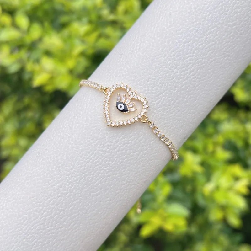 Evil Eye Heart Shape Copper Zircon Bracelets Tennis Chain - Canvas & Charms
