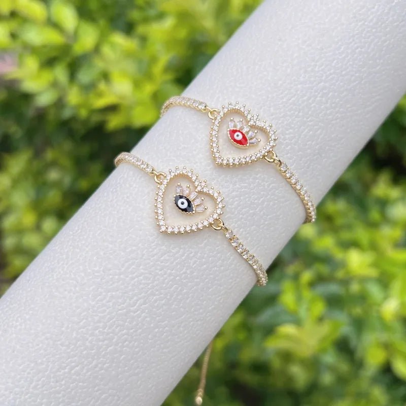 Evil Eye Heart Shape Copper Zircon Bracelets Tennis Chain - Canvas & Charms
