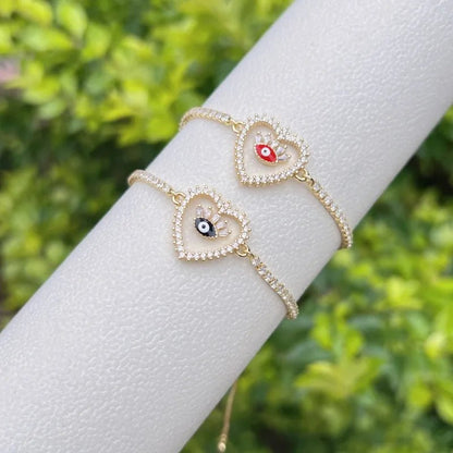 Evil Eye Heart Shape Copper Zircon Bracelets Tennis Chain - Canvas & Charms