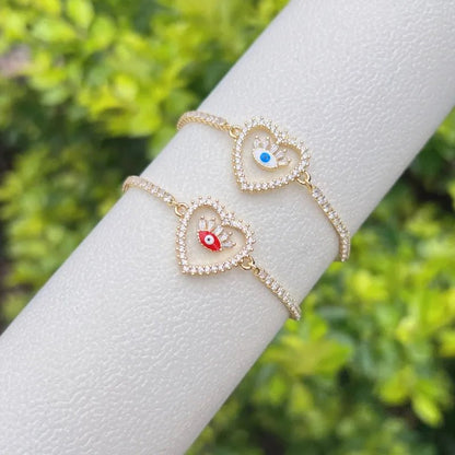 Evil Eye Heart Shape Copper Zircon Bracelets Tennis Chain - Canvas & Charms