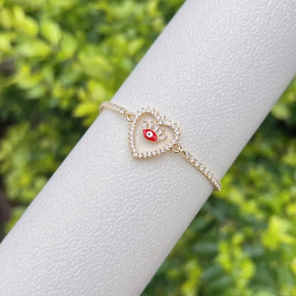 Evil Eye Heart Shape Copper Zircon Bracelets Tennis Chain - Canvas & Charms