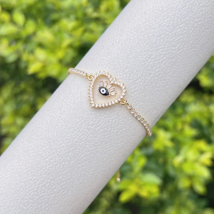 Evil Eye Heart Shape Copper Zircon Bracelets Tennis Chain - Canvas & Charms