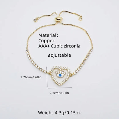 Evil Eye Heart Shape Copper Zircon Bracelets Tennis Chain - Canvas & Charms