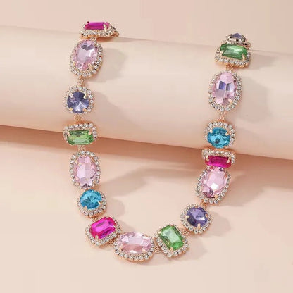 Exaggerated Multicolor Geometric glass Copper Necklace - Canvas & Charms