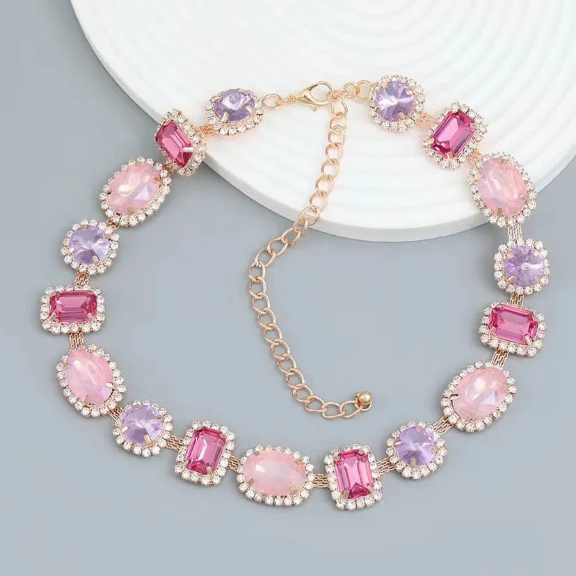 Exaggerated Multicolor Geometric glass Copper Necklace - Canvas & Charms