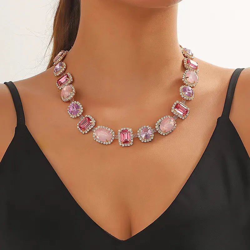 Exaggerated Multicolor Geometric glass Copper Necklace - Canvas & Charms