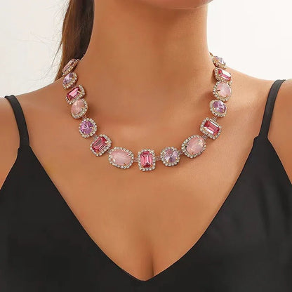 Exaggerated Multicolor Geometric glass Copper Necklace - Canvas & Charms