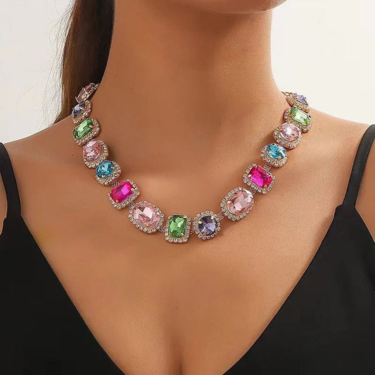 Exaggerated Multicolor Geometric glass Copper Necklace - Canvas & Charms