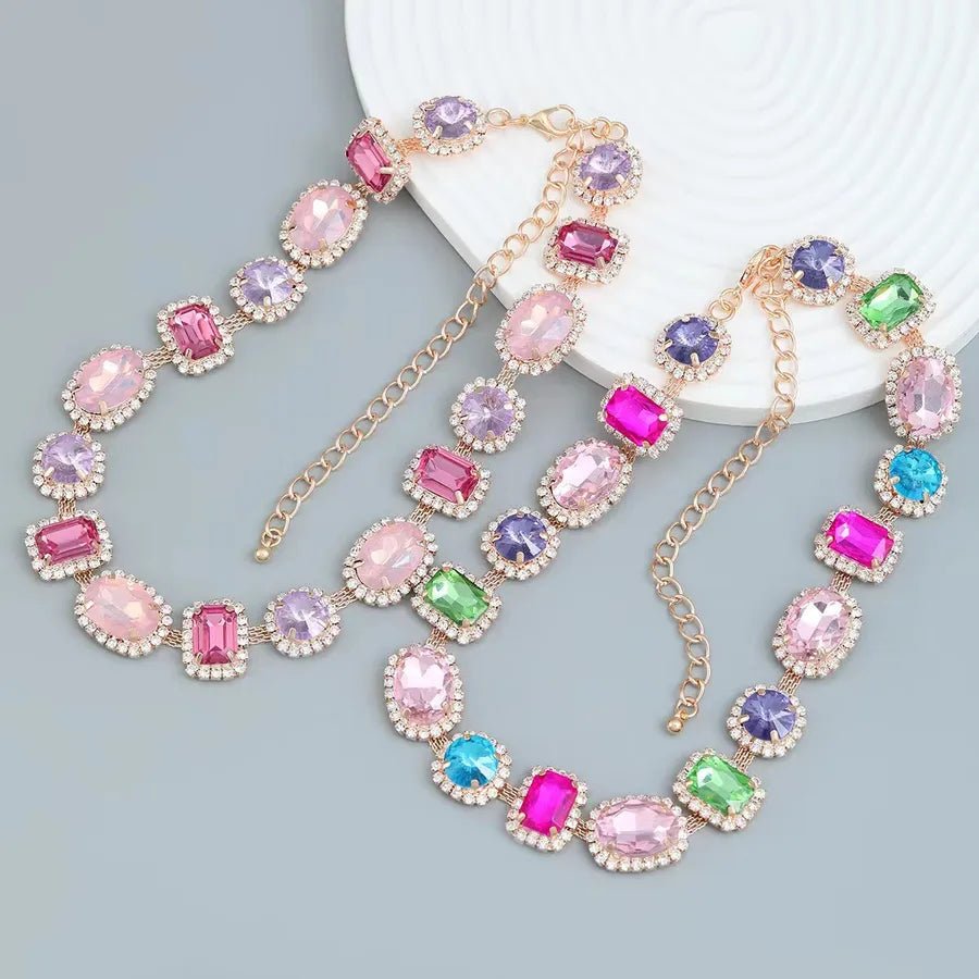 Exaggerated Multicolor Geometric glass Copper Necklace - Canvas & Charms