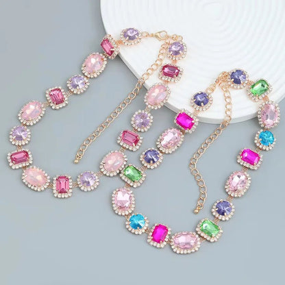 Exaggerated Multicolor Geometric glass Copper Necklace - Canvas & Charms