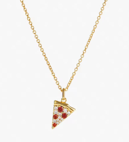 Pizza Necklace Baby Slice Pavé Slice of Life 14K Gold-Plated Stainless Steel