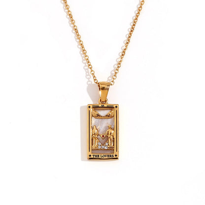 Tarot Card Necklace with Inlaid Design and Crystals