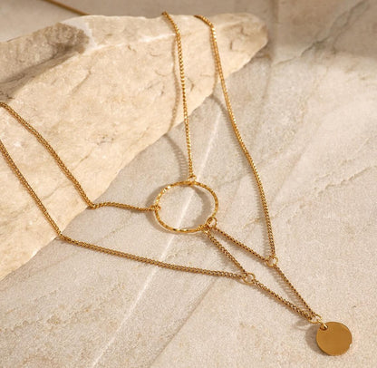 Elegant Layering Round Geometric Pendant Choker Necklace Waterproof Hypoallergenic