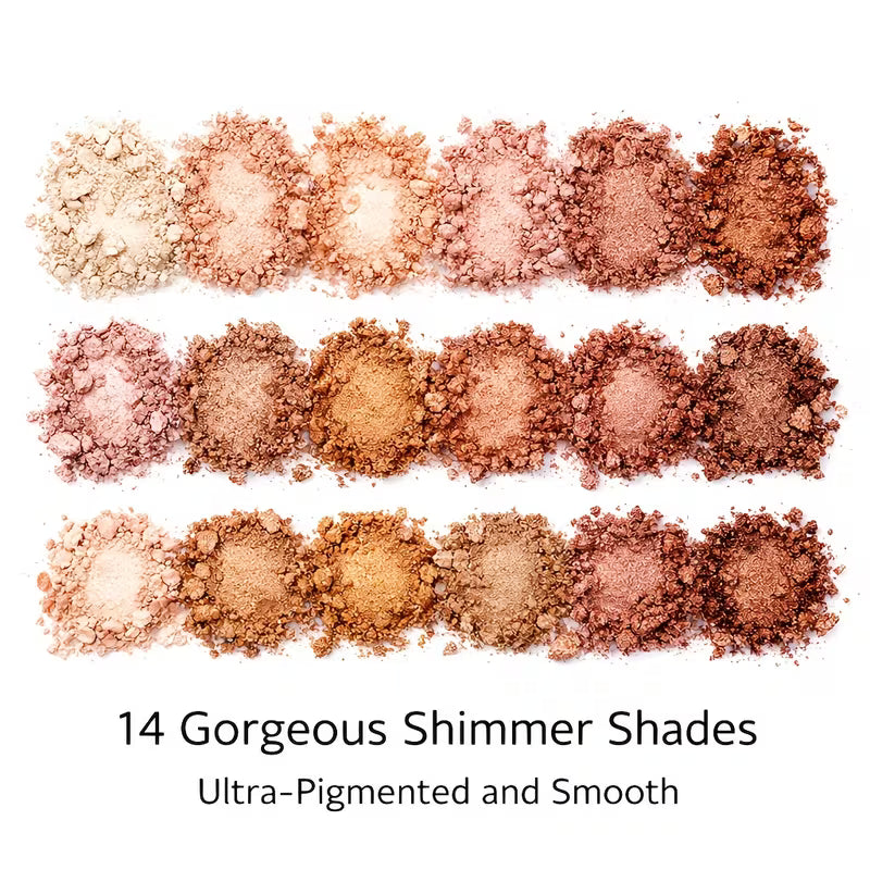 14-Color Metallic Eyeshadow Palette Nude Rose Golden Bronze Blendable Shimmer Shades