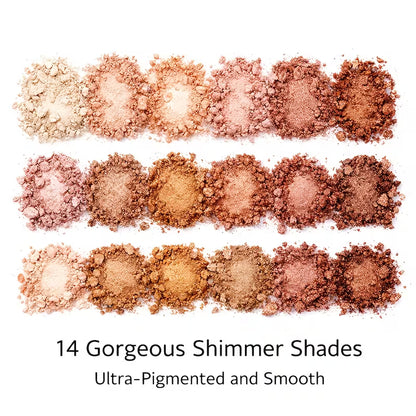 14-Color Metallic Eyeshadow Palette Nude Rose Golden Bronze Blendable Shimmer Shades