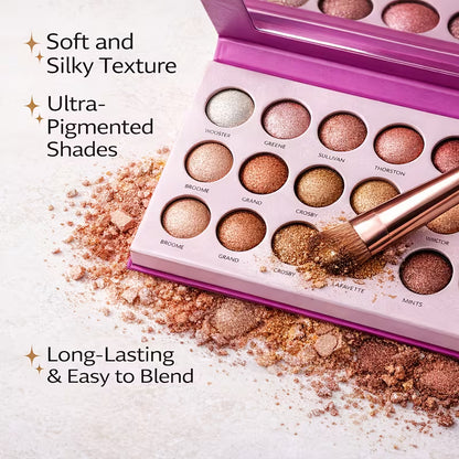 14-Color Metallic Eyeshadow Palette Nude Rose Golden Bronze Blendable Shimmer Shades