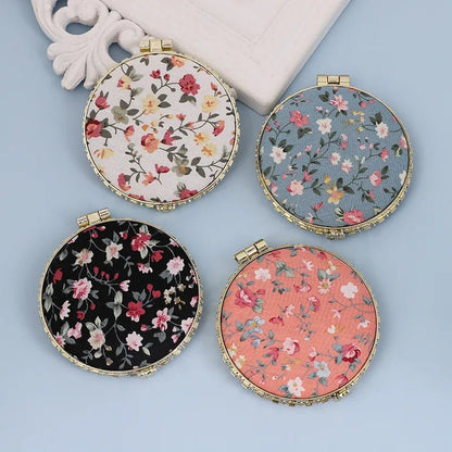 fashion artistic retro cloth printing double - sided portable mini makeup mirror - Canvas & Charms