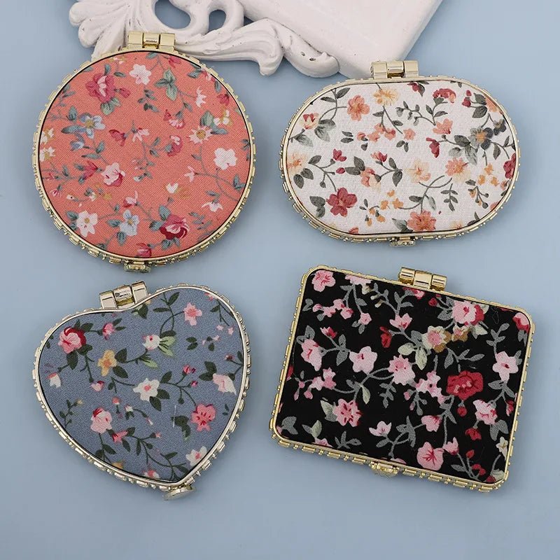fashion artistic retro cloth printing double-sided portable mini makeup mirror - Canvas & Charms