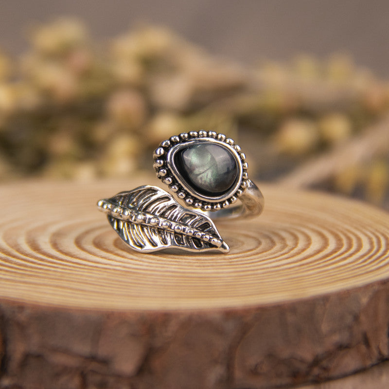 Solitaire Statement Ring with Moonstone Leaf Design Wrap