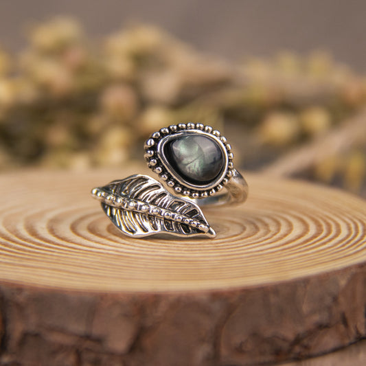 Solitaire Statement Ring with Moonstone Leaf Design Wrap