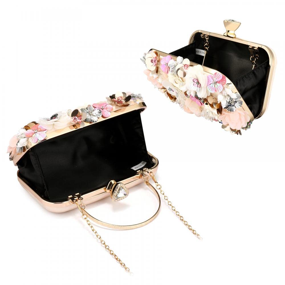 Floral Beaded Clutch Purse for Wedding Clear Crossbody Bag - Canvas & Charms